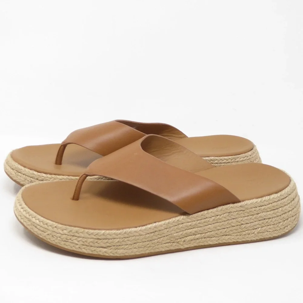 FitFlop Womens F-Mode Leather Espadrille Platform Sandals Tan Brown 11